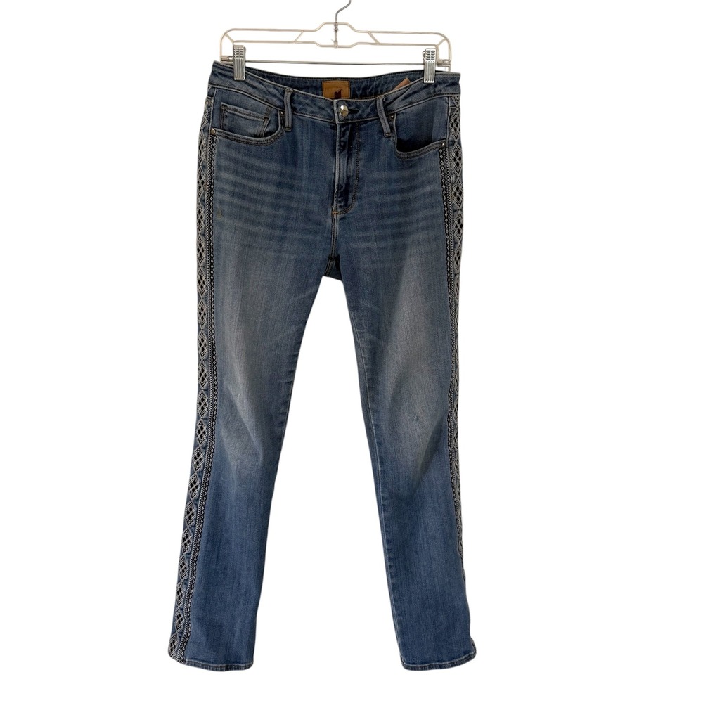Driftwood Audrey Jeans Women Size 29 Embroidered Side Straight‎ Leg Blue Denim